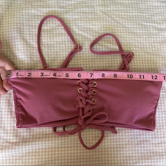ZAFUL Shein Pink Ribbed Bandeau Lace Up Bikini - Picture 3 of 4